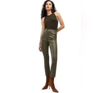 NWT Veronica Beard Green Carly Kick Flare Leather Pants